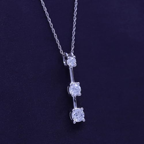 Past Present Future Three Stone Pendant Necklace, Round Cut Moissanite Or Cubic Zirconia Pendant Necklace for Women In 14K Gold Over Sterling Silver with 18" Chain2