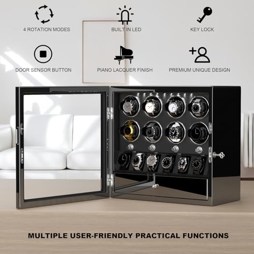 dukwin watch winder for 468 automatic watches lockable winders with watch holders and jewelry storage super quiet motor with high-gloss finish built-in illumination