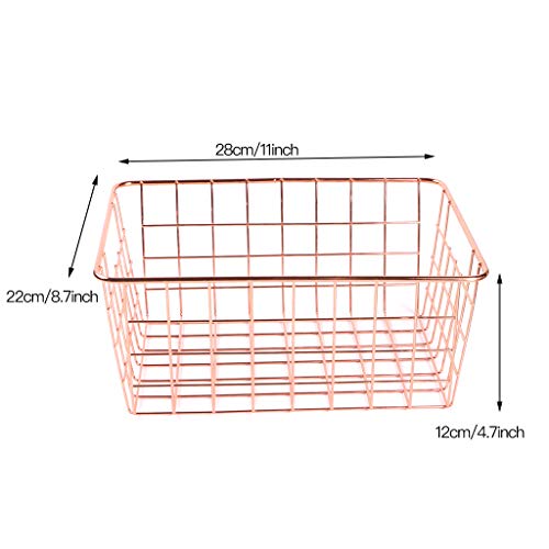 Fvstar 2pcs Wire Storage Basket Farmhouse Metal Household Container Storage Organizer Bin Divider with Handle for Pantry,Shelf,Countertop,Refrigerator,Freezer,Kitchen,Bathroom (Small, Rose Gold)