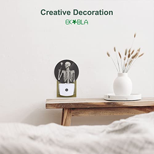 Image of EKOBLA Skull Night Light, Rock Music Pose Skeleton Night Lights Plug Into Wall with Auto On /Off for Halloween Holiday Gifts
