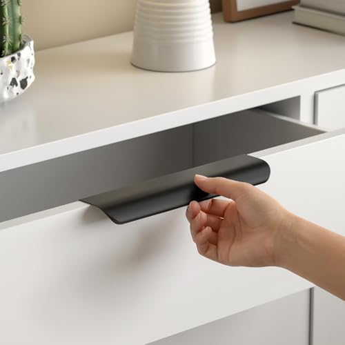 Image of Goldenwarm Black Cabinet Handles 6-1 /4 Inch 100 Pack, Finger Pulls for Cabinets, Edge Pull for Dresser Drawers, Aluminum Alloy, Modern Kitchen Hardware for Dresser Bathroom Closet and Cupboard