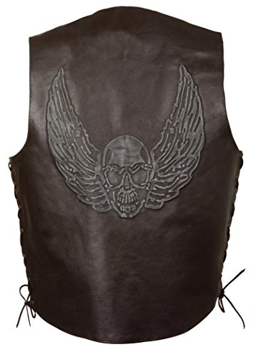 Image of EVENT LEATHER ELM3905 Men's 'Mayhem' 100% Genuine Motorcycle Leather Vest | Biker Vests with Embossed Skull & Wing