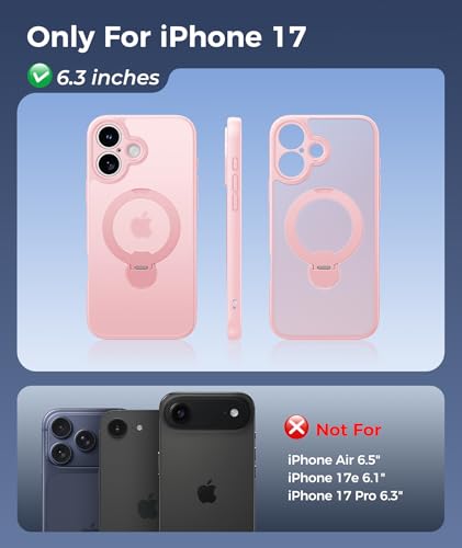 Image of FNTCASE for iPhone 17 Case: [360 Spin Magnetic Stand] [Compatible with Magsafe] [Screen Protector] Translucent Matte Military Grade Shockproof Full Camera Protective Phone Cover - Pink