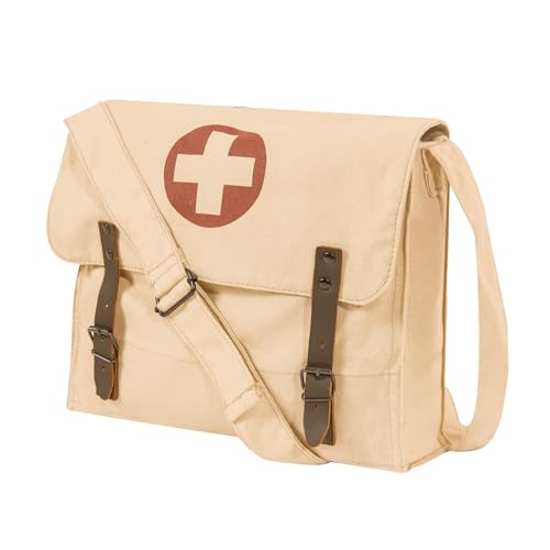 Rothco Vintage Medic Canvas Bag With Cross, Mens Crossbody Messenger Shoulder Bag, Khaki