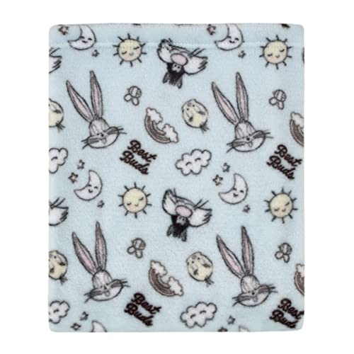 Image of Warner Brothers Looney Tunes Best Buds Pastel Blue, Yellow, and White Bugs Bunny, Tweety, and Sylvester The Cat Super Soft Baby Blanket