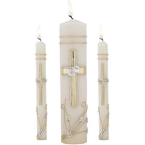 CB Church Supply Hand Crafted Wedding Candle Set by Will & Baumer, Set of 3, Ornate Cross Cover
