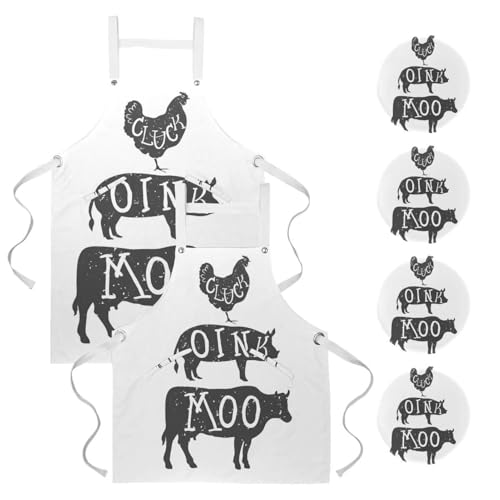 Tablier de serveuse style bistrot et cuisine motif poulet de ferme en duo