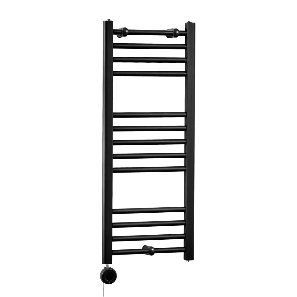 Milano Nero 400W Black Straight Bar Electric Heated Towel Rail ECOSO WiFi Element - 1000 x 400mm