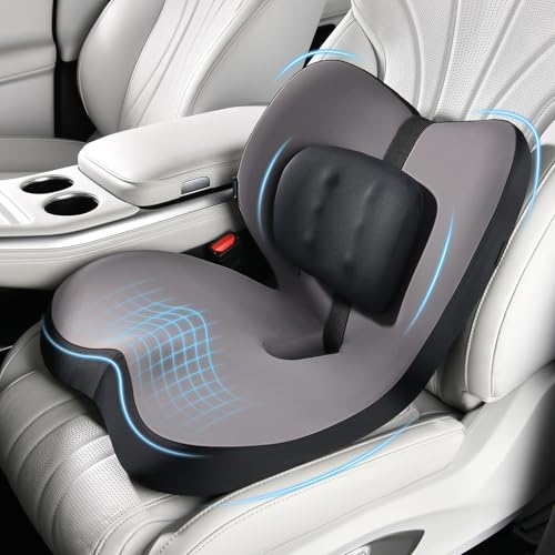 Image of FLORICH 2 in1 Truck Seat Cushion and Lumbar Support Pillow Memory Foam Car Seat Cushion with Adjustable Strap for Truck Driver Long Drives, Fits Semi Truck Seat,Car,Office&Gaming Chair(Light Black)