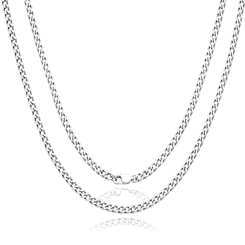 SanThree 4.5mm Pure Titanium Cuban Link Chain Necklaces for Men, Hand Polished Skin Friendly Shinny Solid Titanium Curb Twist Chain Necklace for Women Sensitive Skin Valentines Birthday Gifts