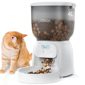 Automatic Cat Feeder, 4L Detachable Cat Food Dispenser for Dry Food Up to 15 Portions(8g/Portion) 6 Meals Per Day, Dual Power Supply Timed Cat Feeders