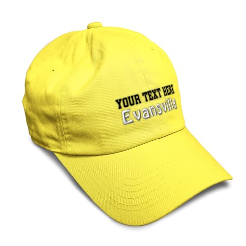 Custom Soft Baseball Hat Embroidered Dad Indiana Evansville in Ind. Hoosier Crossroads America Men & Ladies Cap Cotton Yellow Personalized Text Here