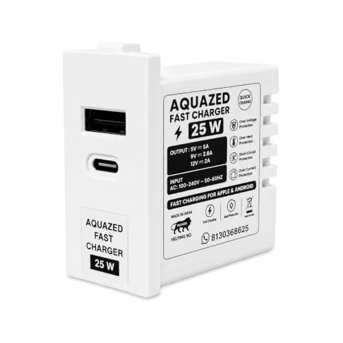 Image of USB Charger Socket Modular Roma Model Super Fast Charger Dual Port USB and Type C 25 Watt for Switch Board QC PD 3.0 for All Android and Apple Devices (Roma Model 25 watt 1 pcs)