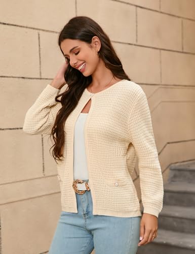 Image of Women's Open Front Cardigan Sweater Thick Crewneck Causal Long Sleeve Knit Lady Coat