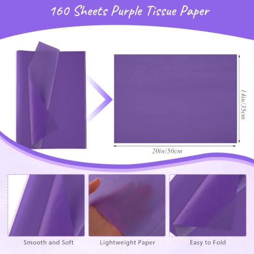 Image of woric 160 Sheets Purple Tissue Paper for Gift Bags, 14 x 20 Inch Gift Wrapping Tissue Paper Bulk for DIY Arts Crafts Wedding Birthday Decorations