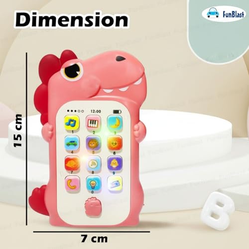 Image of FunBlast Cartoon Musical Mobile Phone for Kids, Mobile with Light & Sound Toys for Babies | Educational Toys for Kids 3+ Years /Boys /Girls-1 Unit (Dino-Peach)