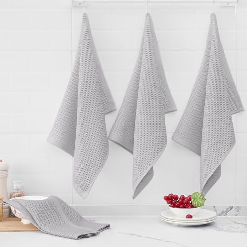 Image of Homaxy 100% Cotton Oversized Waffle Weave Kitchen Dish Towels, Ultra Soft Absorbent Quick Drying Cleaning Towel, 20x28 Inches, 8-Pack, Light Gray