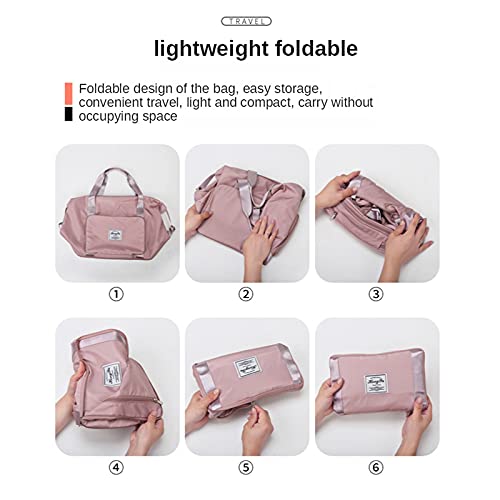 Large Capacity Folding Travel Bag, Foldable Travel Duffel Bag, Dry and Wet Separation Sports Portable Shoulder Bag, Travel Lightweight Waterproof Carry Luggage Bag(fuchsia)
