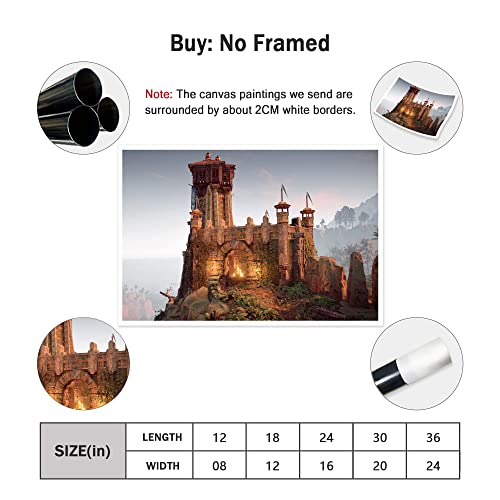 Canvas Wall Art Unframe Castle On The Hill Pictures Painting Canvas Paintings Palace On Mountain Wall Art For Living Room Bathrooms Home Modern Office Decor Canvas Art Wall Decor 12X18Inch #TOP1