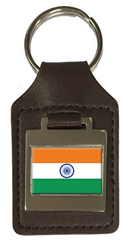 Porte-clés en cuir gravé drapeau de l'Inde - Accessoire chic