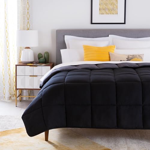 Image of Linenspa Reversible Down Alternative Comforter and Duvet Insert, for Twin Size Bed - All-Season Comforter with Box Stitch and 8 Duvet Loops - Bedding for Kids, Teens, and Adults - Black / Graphite