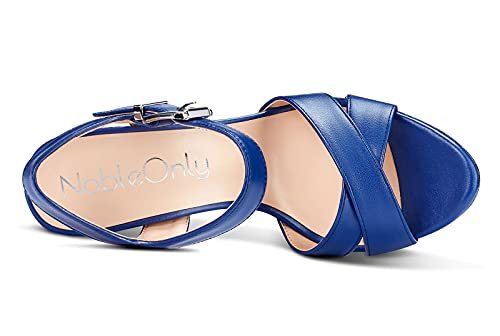 Nobleonly Women's Wedge High Heels Platform Ankle Strap Sandals Open Toe Slingback Basic Office Sandal 6" Heel Shoes Blue Glitter 10 M Us #TOP3
