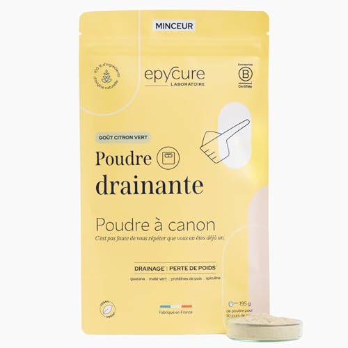 Poudre Drainante Epycure détox saveur pomme kiwi pour cure minceur de 1 mois