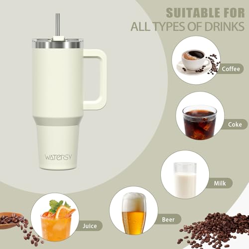Image of 20 oz Tumbler with Handle,Tumbler with Lid and Straw,Double Wall Insulated Cup Stainless Steel Travel Mug(Cold for 34 Hours),Water Bottle for Iced Tea,Coffee,Cold Beverages(Cream White)