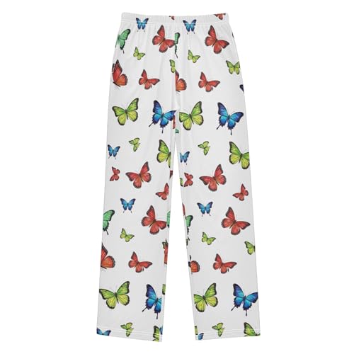 Boys Elastic Waist Pants Butterfly White Pants for Teens Boys with Pockets Size 6-8