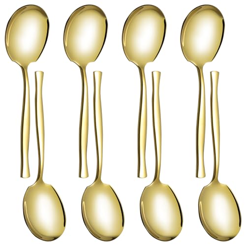 8-Piece Stainless Steel Buffet Banquet Serving Spoons, Gold
