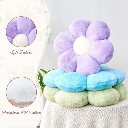 Image of Kcvvcr Green Flower Shaped Throw Pillow with Faux Rabbit Fur, 14.9 inch Soft Plush Throw Pillow for Bedroom Living Room