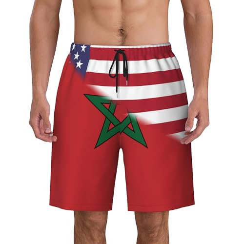 American Flag and Morocco Flag Mens Summer Seabeach Casual Shorts Seaside Surfing Swim Trunks Beach Pants4