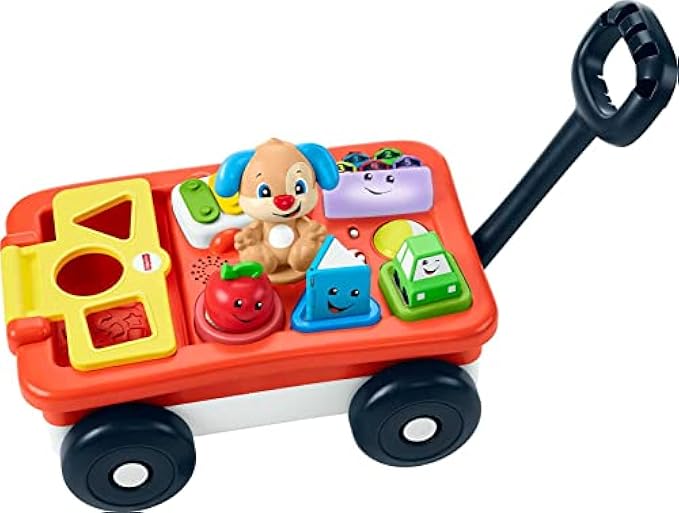 Fisher-Price Laugh & Learn Baby & Toddler Toy, Pull & Play Learning Wagon With Smart Stages & 4 Pieces For Ages 6+ Months [Amazon Exclusive]