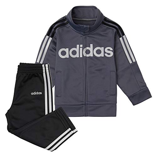 adidas Boys' Little Tricot Jacket & Pant Track Suit Clothing Set, Tapered Leg Onyx/Black, 6