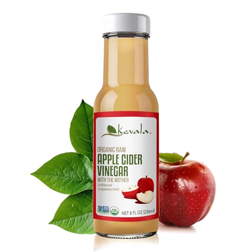 Kevala Organic Raw Apple Cider Vinegar - Unfiltered and Unpasteurized Apple Vinegar with Mother for Daily Cooking, Made with Carefully Selected Fresh Apples, Convenient Size in a Glass Bottle 8 oz