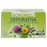Bonomelli Tisane Funzionali, Depurativa, 16 Filtri, con Cardo Mariano, Sambuco e Tarassaco, Integratore Alimentare, Infusione a Caldo e a Freddo (32g)