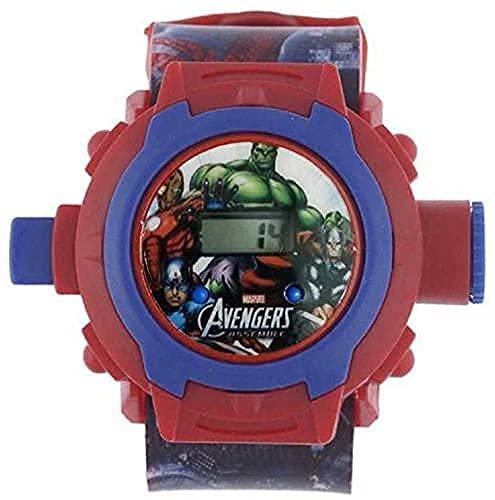 DEALS Unisex Kids Cartoon Digital Avengers Projector Watch for Kids, 24 Digital Projector Images.(Red)