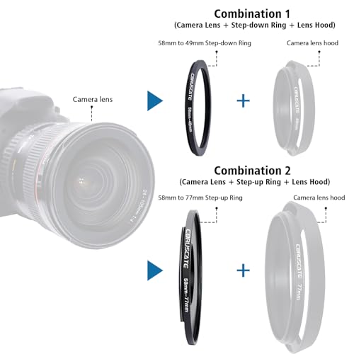 Anillo adaptador de filtro 58mm step-up y step-down kit conversor para fotografía y vídeo 5