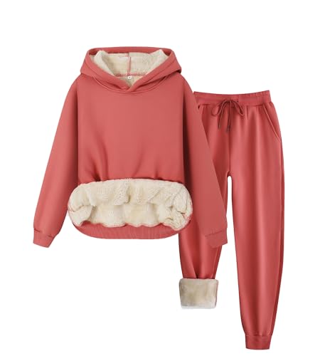 Colorful world Fleece Lined Lounge Sets for Women 2 Piece Outfits Tracksuit Pullover Hoodies Tops Sweatpants Sweatsuits