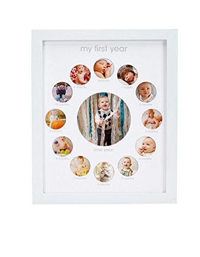 Image of Pearhead My First Year Baby Keepsake Photo Frame, Newborn Baby Girl or Baby Boy Nursery Décor, Baby Milestone Photos, Gender-Neutral Baby Gift, White