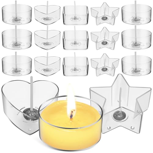 Healifty Tealight Candle Cup Holders with Wax Molds and Candle Wicks for DIY Crafting Stable Burn Multi-Shape Tealight Jars