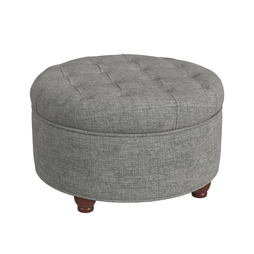 Image of HomePop 25 inch Button Tufted Round Storage Ottoman - Gray Woven