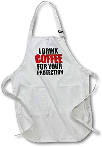 3dRose apr_202857_4 I Drink Coffee for Your Protection, Red Full Length Apron, 22 by 30", Black, with Pockets