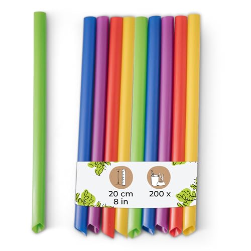 BIOZOYG Bubble Tea Strohhalme 200 Stück 20 cm Ø 1 2 cm bunt - Strohhalme wiederverwendbar Trinkhalme mit Spitze - Extra Breite Fruchtperlen Tapioka Perlen Strohhalme Kinder Slush Trinkhalme Straws