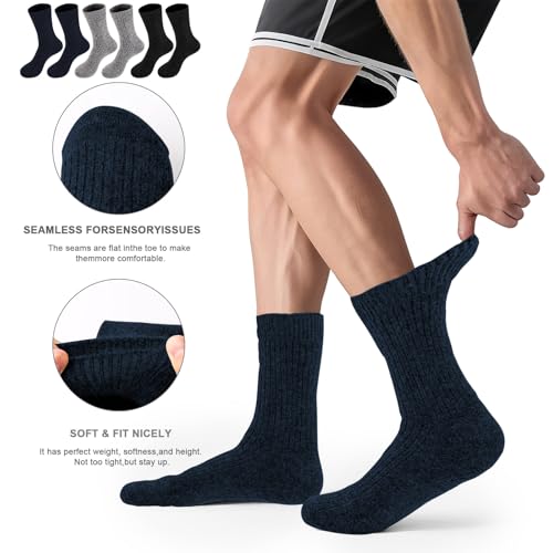 Image of CHAO RAN 3 Pairs Mongolia Wool Cashmere Socks for Men Winter Warm Male Socks Thick Soft Dress Crew Socks