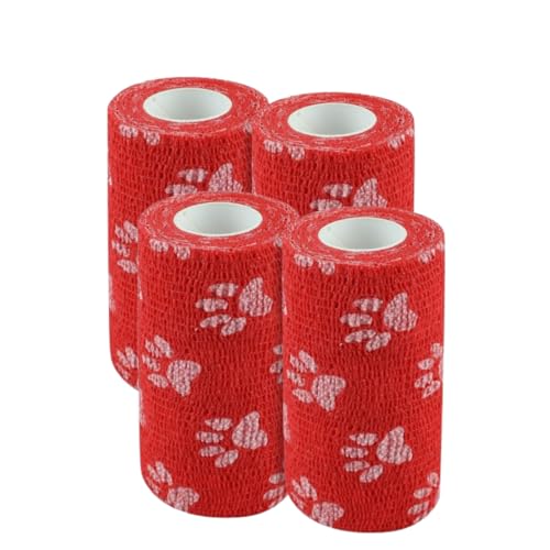 Image of A-Tape Breathable Self Adhesive Cohesive Bandage for Humans & Pets (Dogs, Cats, Birds) -Sports, Wrap, Athletic, Non Woven First Aid Medical, Wrist, Swelling (10 cm X 4.5 mtr) (Pack Of 4, Red Paw)