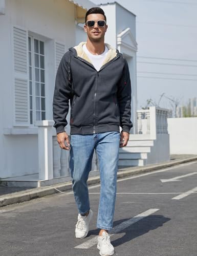 Image of Gihuo Men's Winter Sherpa Lined Hoodie Zip Up Sweatshirt Warm Jacket