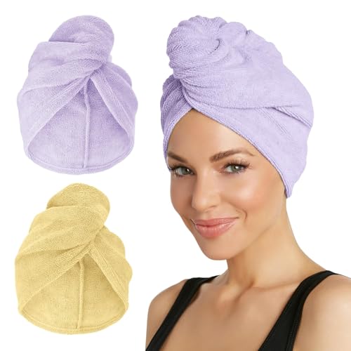 Image of Turbie Twist 2-Pack Microfiber Hair Towel for Beauty, Travel, Gifting - Hair Wrap Turban for Straight, Wavy & Curly Hair - Premium Personal Care - Lilac & Lemon
