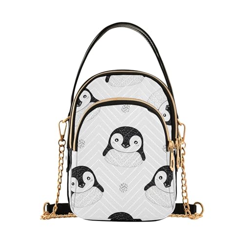 Cute Cartoon Black Penguins White Single Shoulder Purse Women Funny Phone Bags with Chain Strap Quilted Ladies Tote Crossbody Satchel