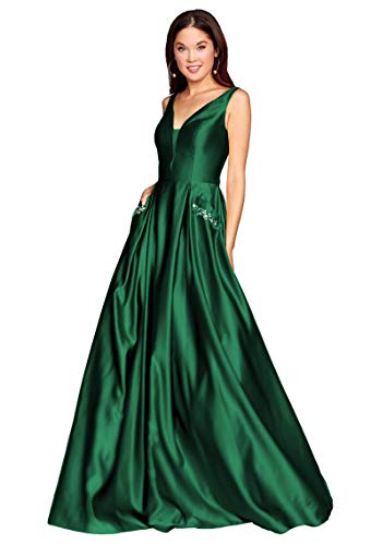 Zhongde Women s Open Back Satin Prom Dress Long Evening Gown With Pockets 18 Emerald Green